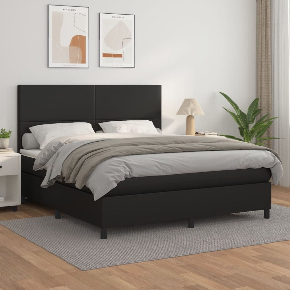 vidaXL Ramsäng med madrass svart 160x200 cm konstläder
