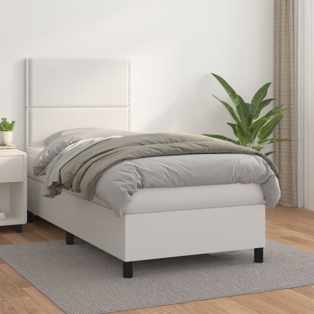 vidaXL Ramsäng med madrass vit 100x200 cm konstläder