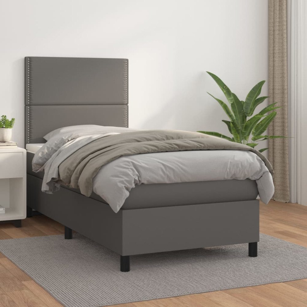 vidaXL Ramsäng med madrass grå 90x200 cm konstläder