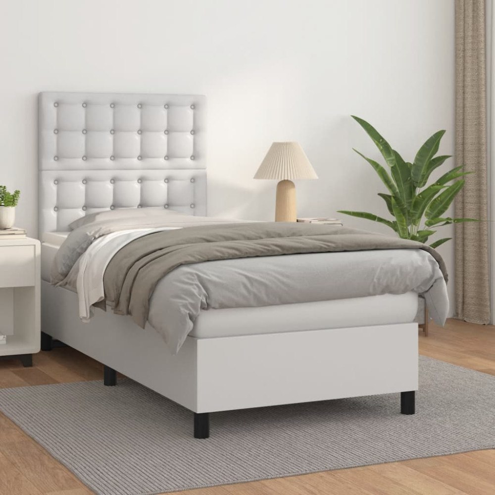 vidaXL Ramsäng med madrass vit 100x200 cm konstläder