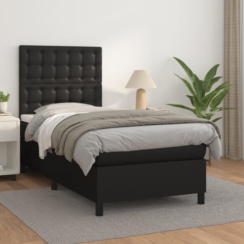 vidaXL Ramsäng med madrass svart 90x190 cm konstläder