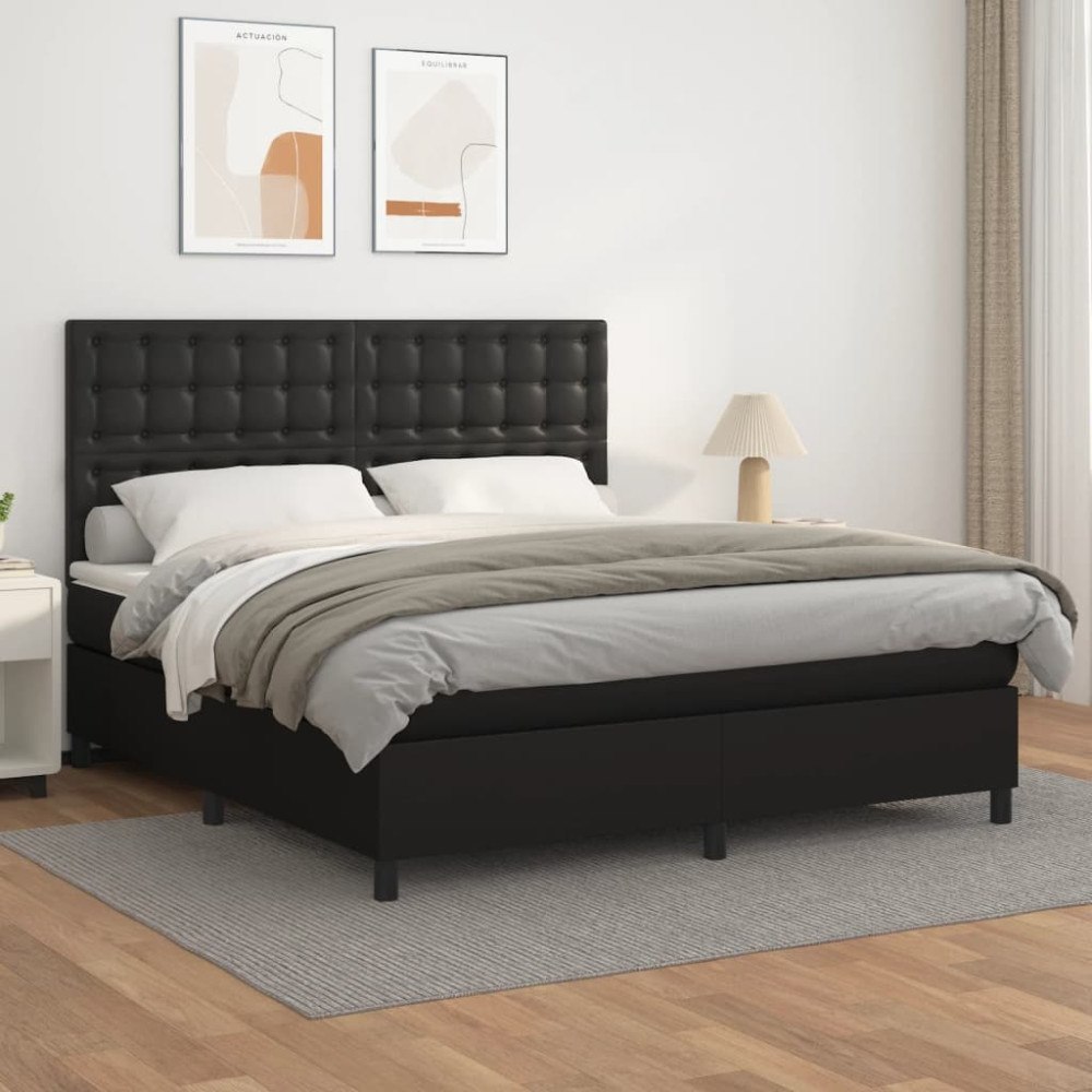 vidaXL Ramsäng med madrass svart 160x200 cm konstläder