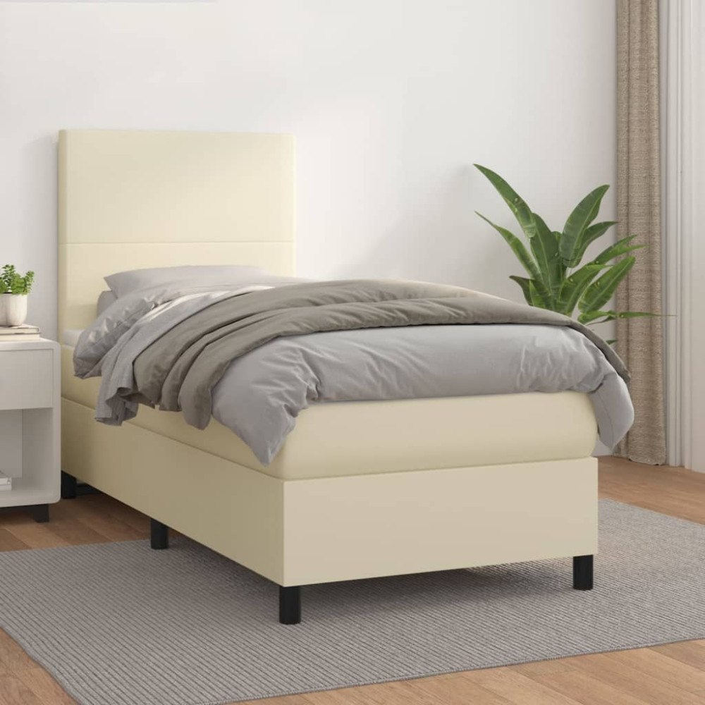 vidaXL Ramsäng med madrass gräddvit 90x190cm konstläder