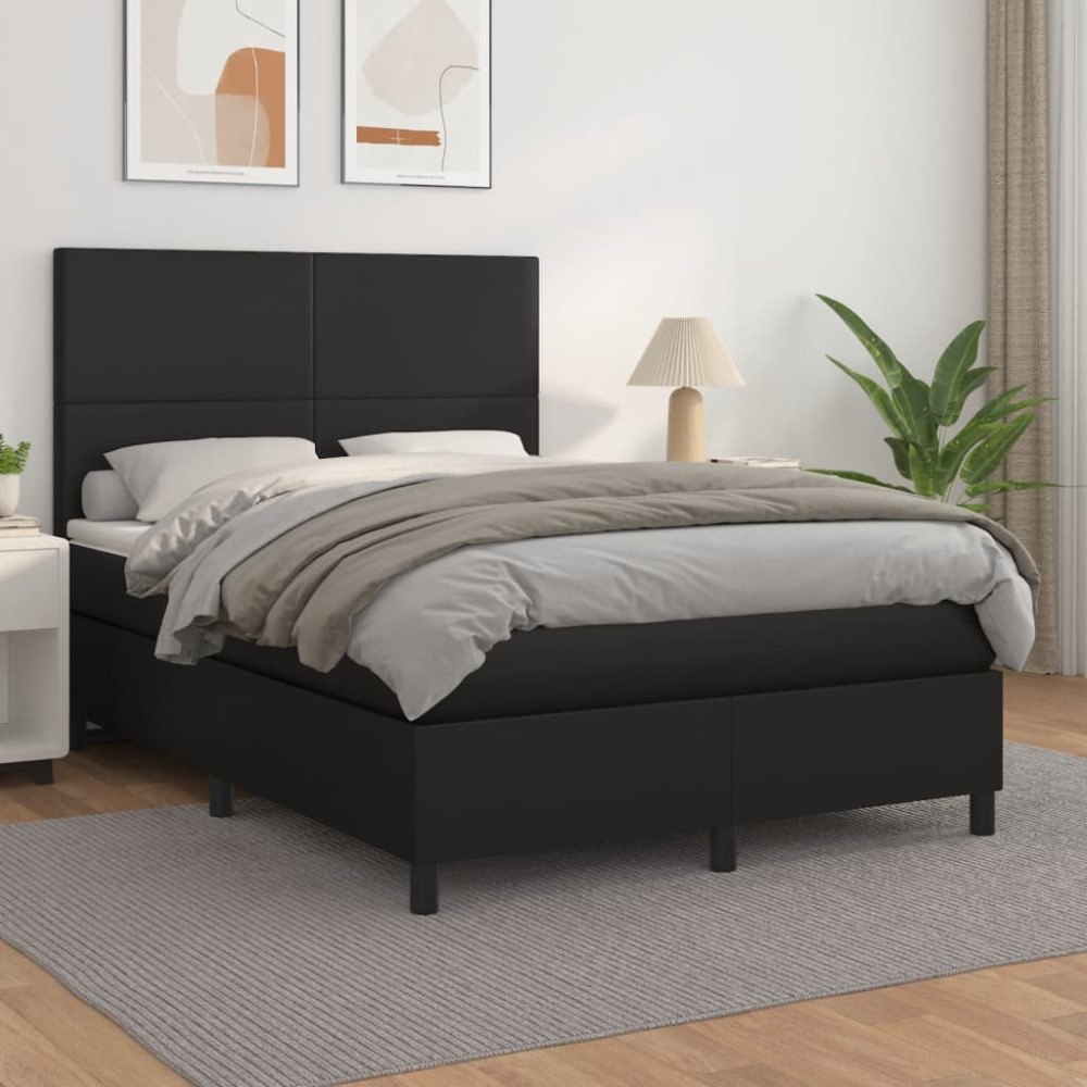 vidaXL Ramsäng med madrass svart 140x190 cm konstläder
