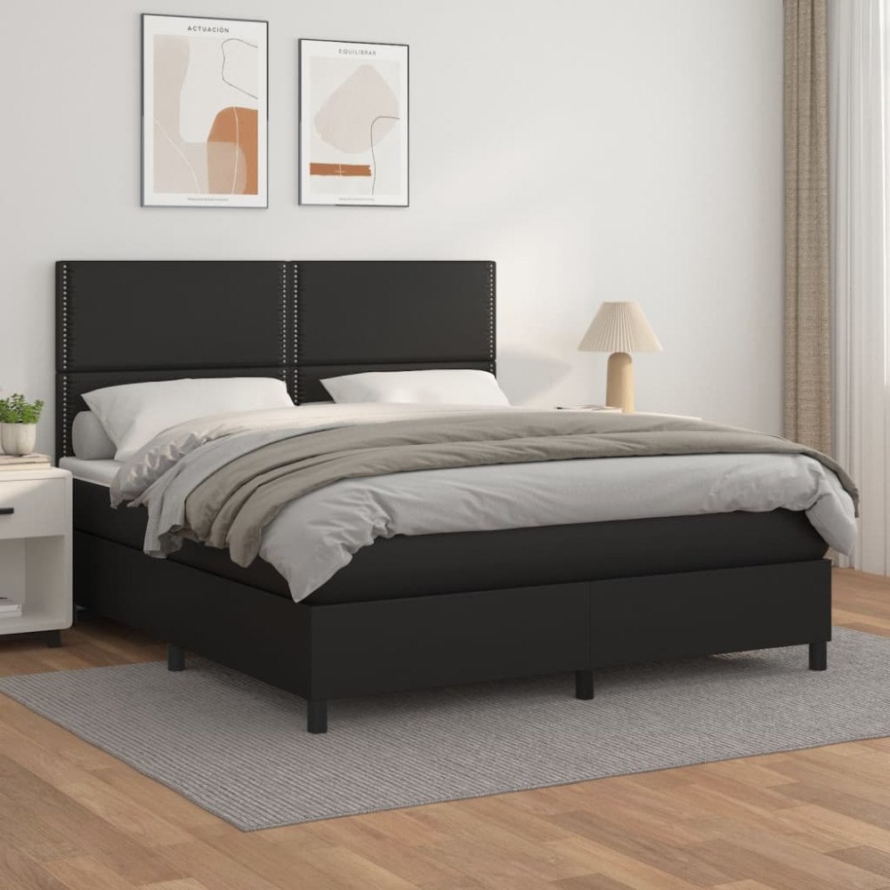 vidaXL Ramsäng med madrass svart 180x200 cm konstläder