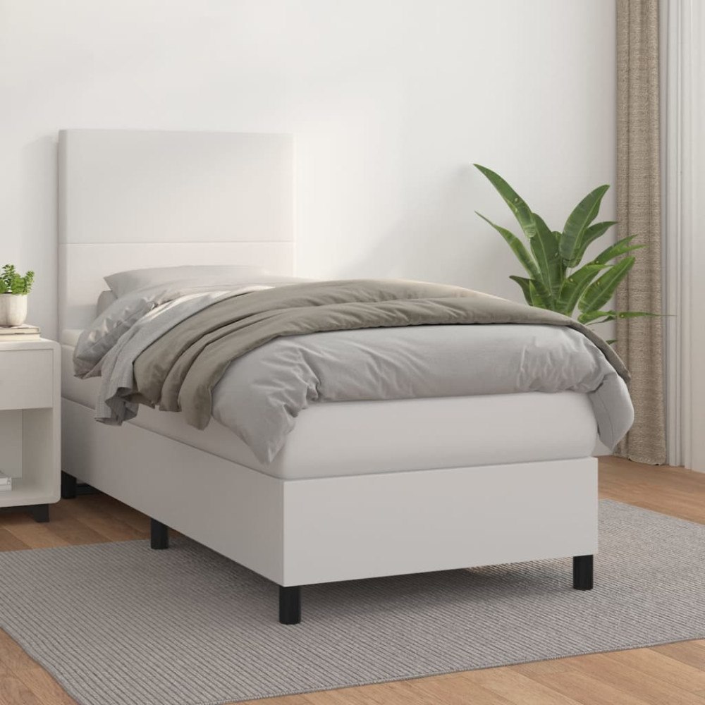 vidaXL Ramsäng med madrass vit 100x200 cm konstläder