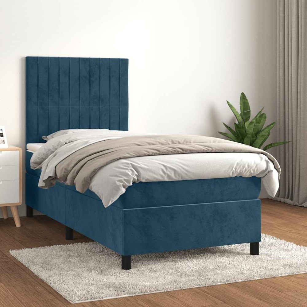 vidaXL Ramsäng med madrass mörkblå 100x200 cm sammet