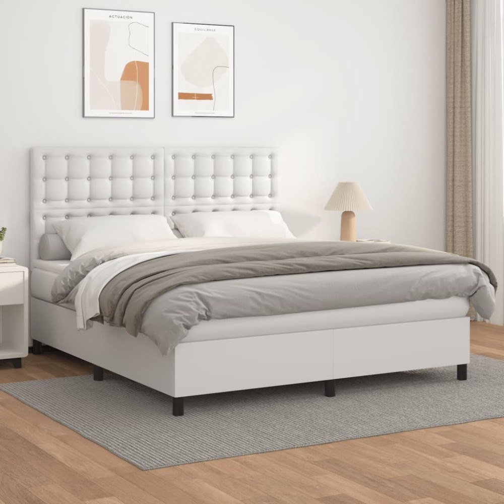 vidaXL Ramsäng med madrass vit 160x200 cm konstläder
