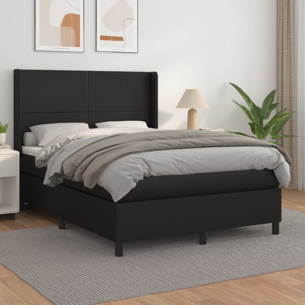 vidaXL Ramsäng med madrass svart 140x190 cm konstläder