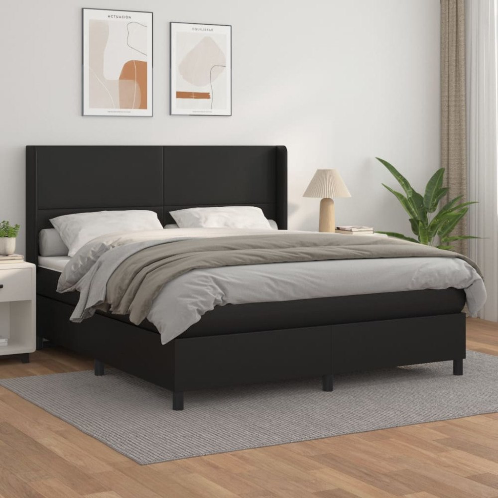 vidaXL Ramsäng med madrass svart 180x200 cm konstläder