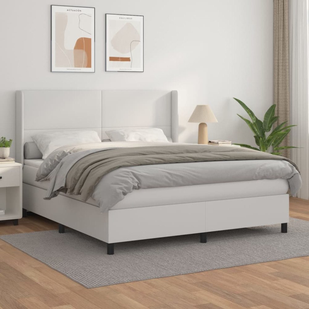 vidaXL Ramsäng med madrass vit 160x200 cm konstläder
