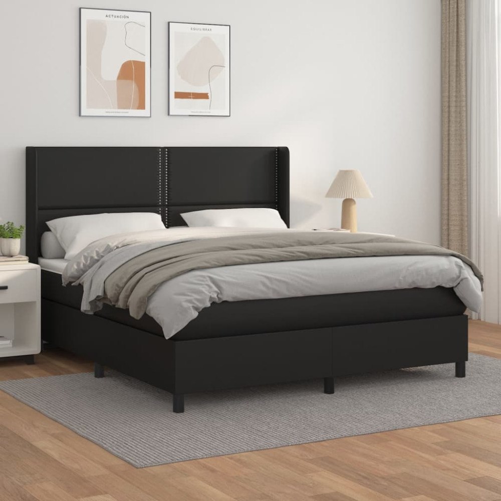 vidaXL Ramsäng med madrass svart 160x200 cm konstläder