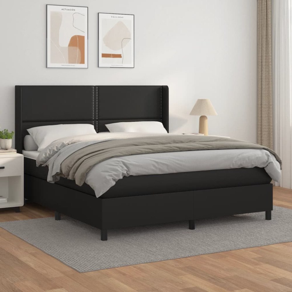 vidaXL Ramsäng med madrass svart 180x200 cm konstläder