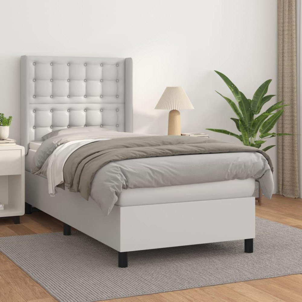 vidaXL Ramsäng med madrass vit 90x190 cm konstläder