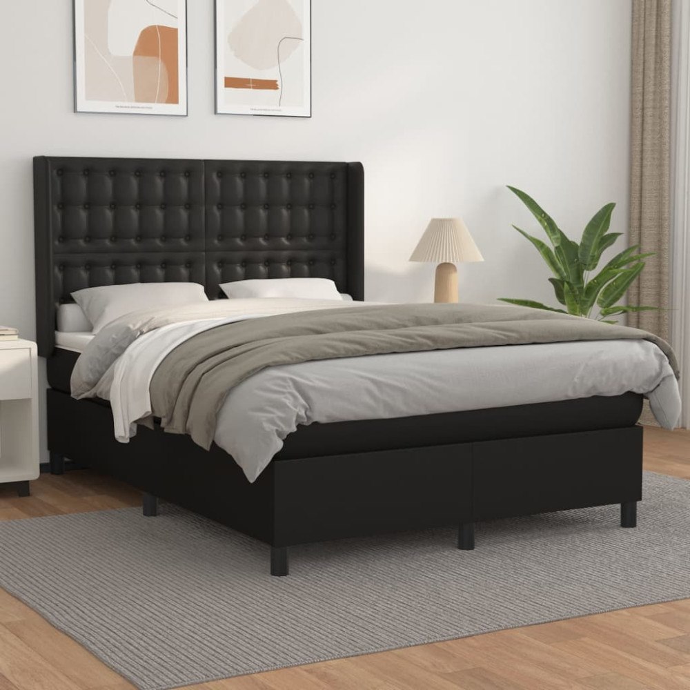 vidaXL Ramsäng med madrass svart 140x190 cm konstläder