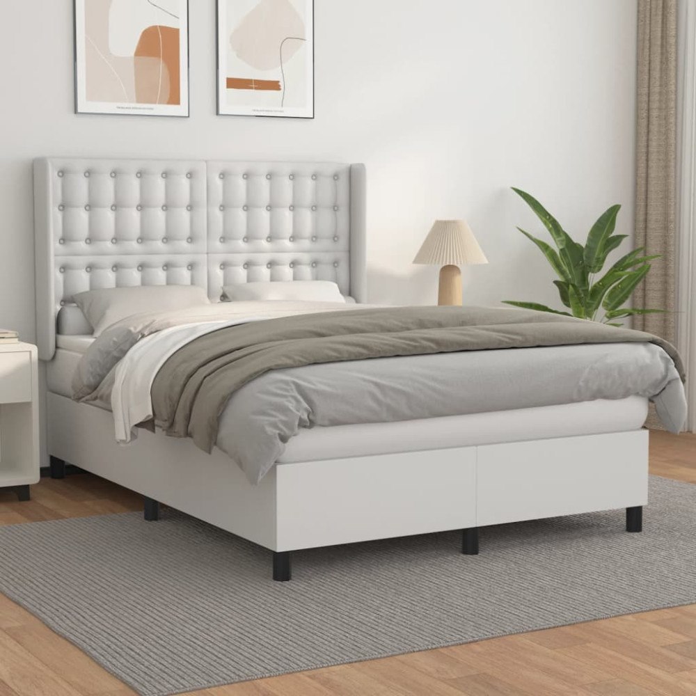 vidaXL Ramsäng med madrass vit 140x190 cm konstläder