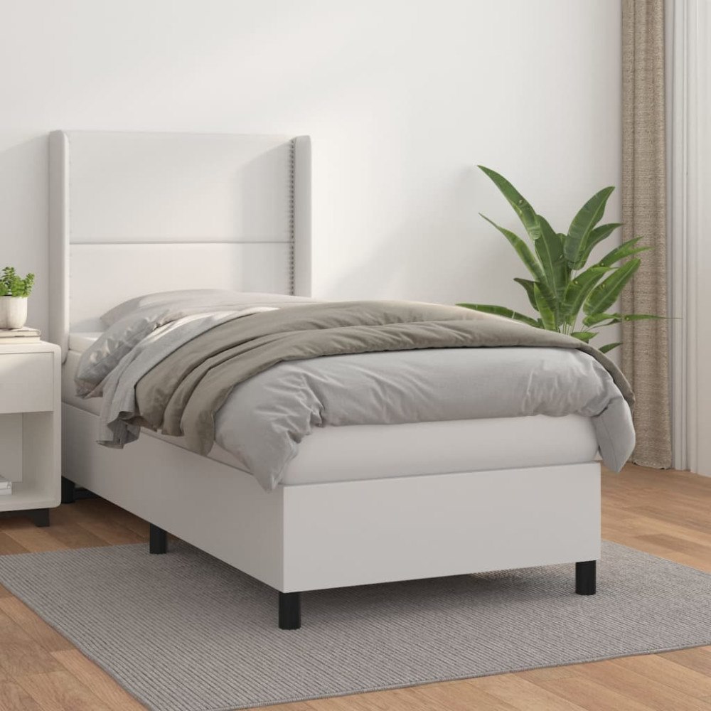 vidaXL Ramsäng med madrass vit 100x200 cm konstläder