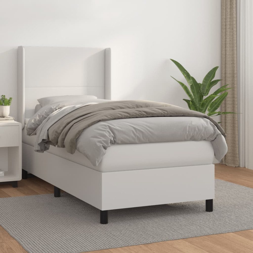 vidaXL Ramsäng med madrass vit 100x200 cm konstläder