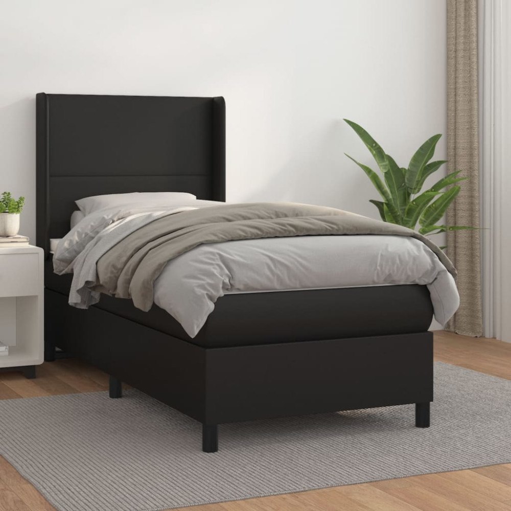 vidaXL Ramsäng med madrass svart 80x200 cm konstläder
