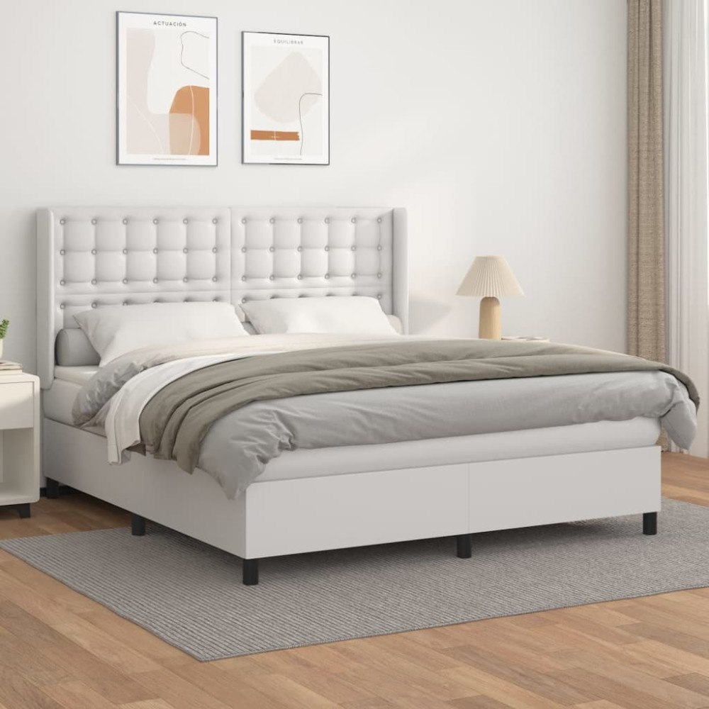 vidaXL Ramsäng med madrass vit 160x200 cm konstläder