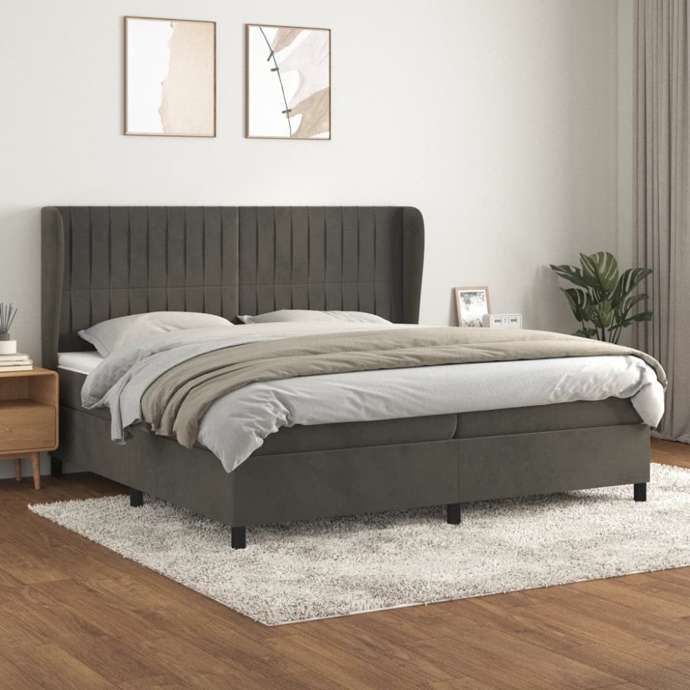 vidaXL Ramsäng med madrass mörkgrå 200x200 cm sammet