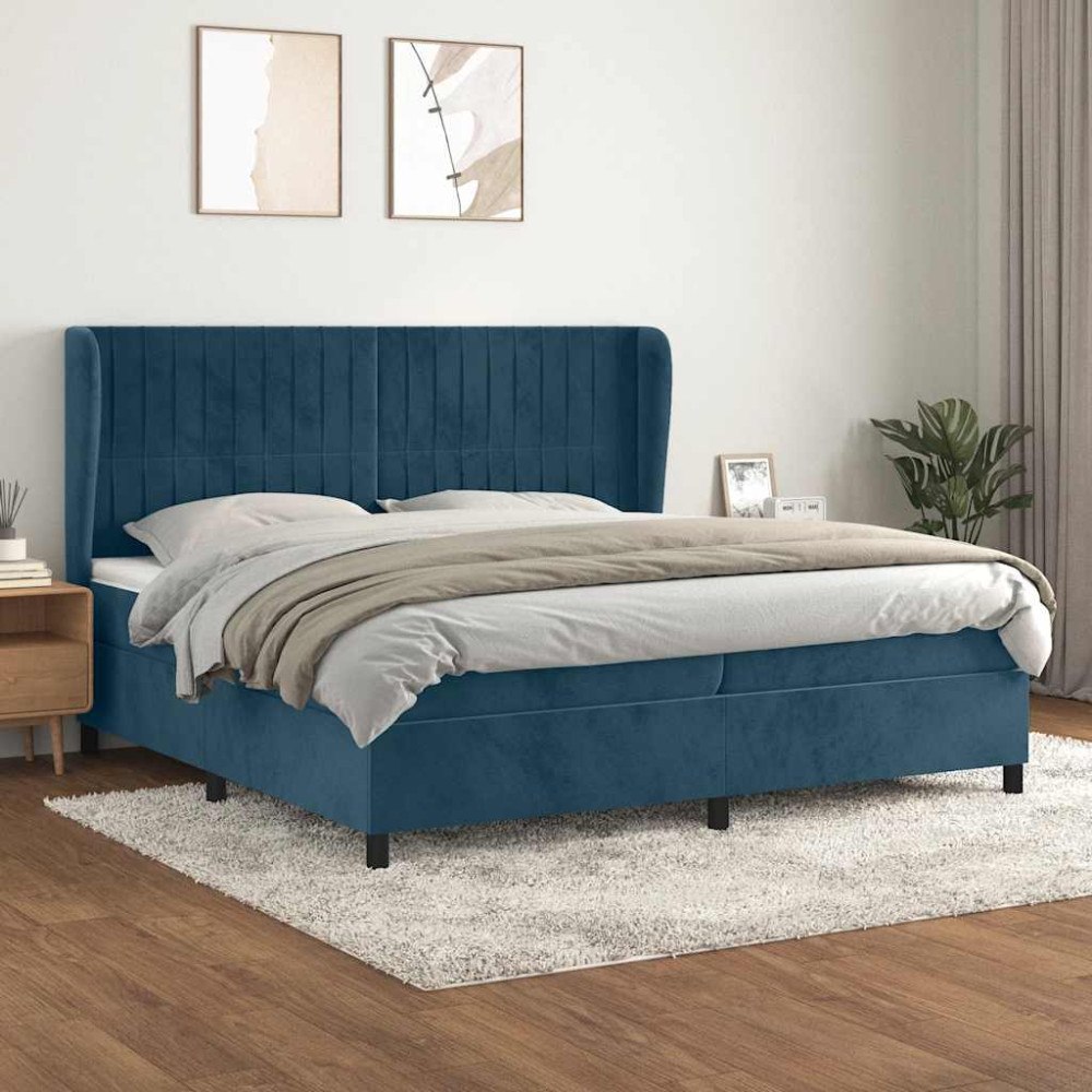 vidaXL Ramsäng med madrass mörkblå 200x200 cm sammet