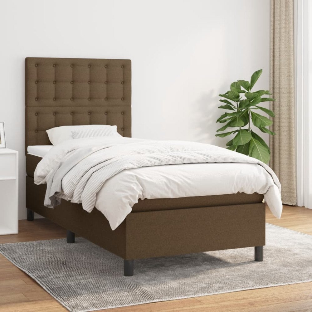 vidaXL Ramsäng med madrass mörkbrun 90x200 cm tyg