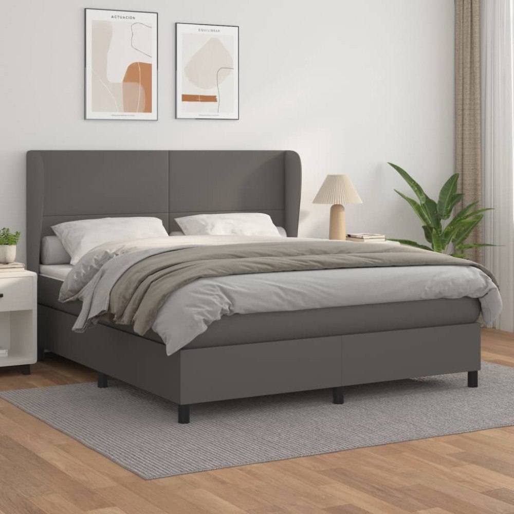 vidaXL Ramsäng med madrass grå 160x200 cm konstläder