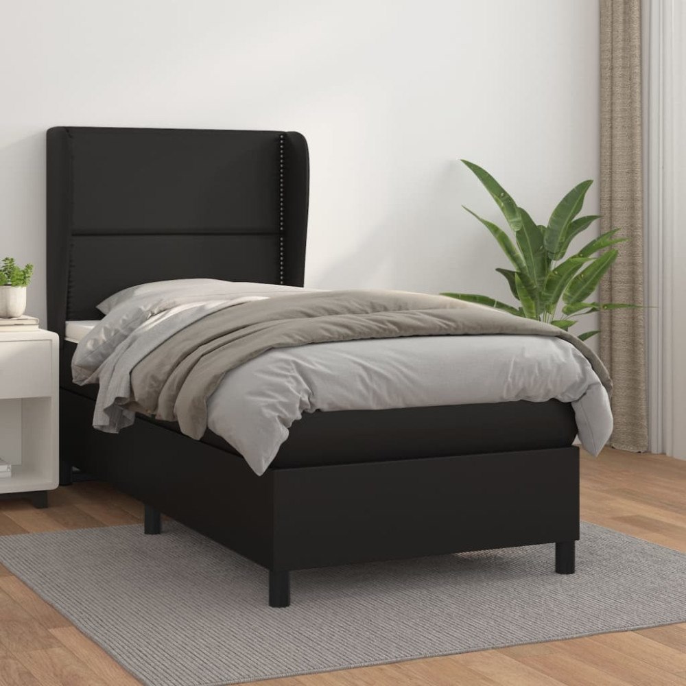 vidaXL Ramsäng med madrass svart 80x200 cm konstläder