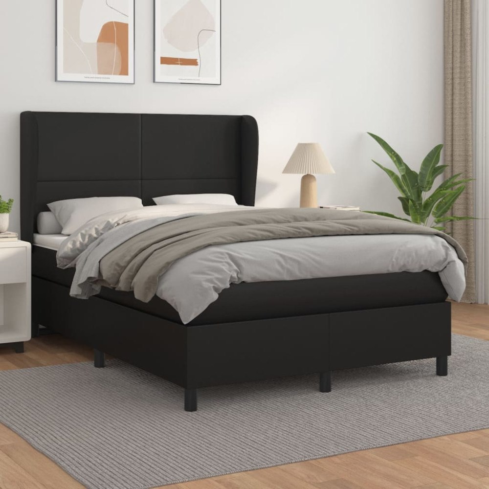 vidaXL Ramsäng med madrass svart 140x190 cm konstläder