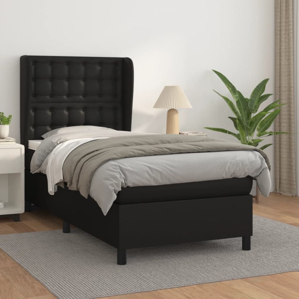 vidaXL Ramsäng med madrass svart 80x200 cm konstläder