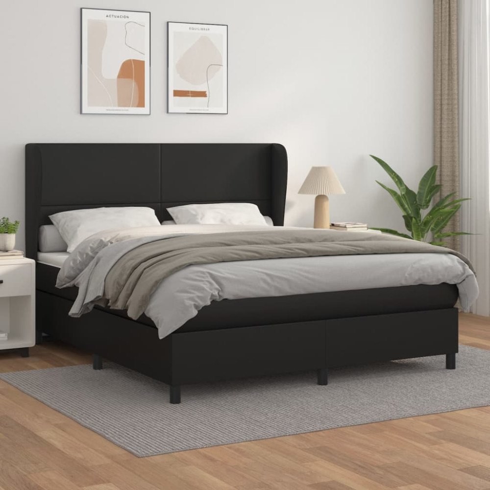 vidaXL Ramsäng med madrass svart 160x200 cm konstläder