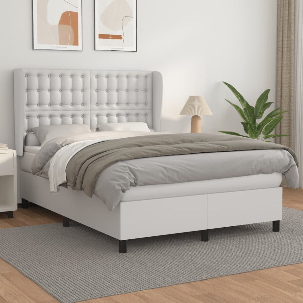vidaXL Ramsäng med madrass vit 140x190 cm konstläder