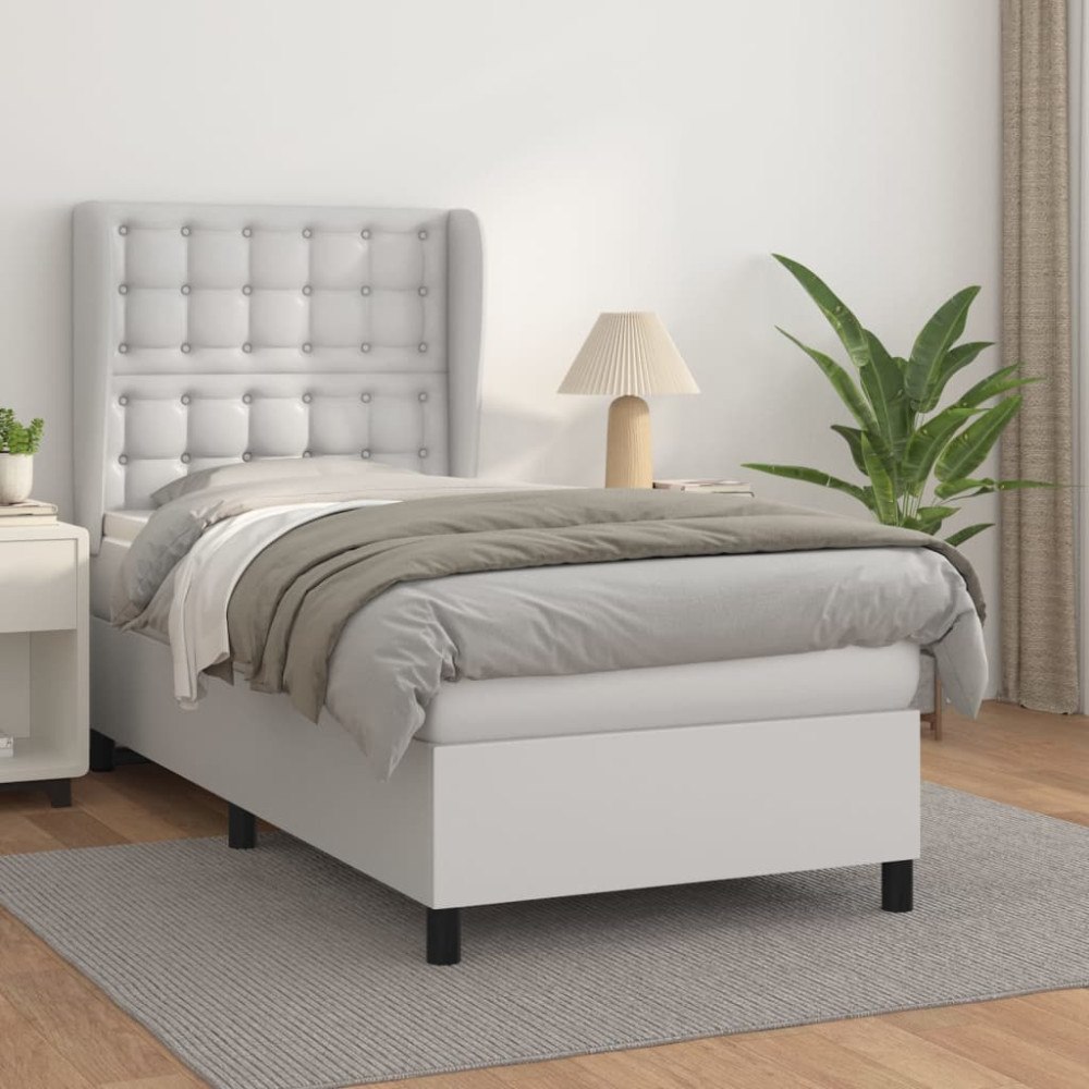 vidaXL Ramsäng med madrass vit 100x200 cm konstläder