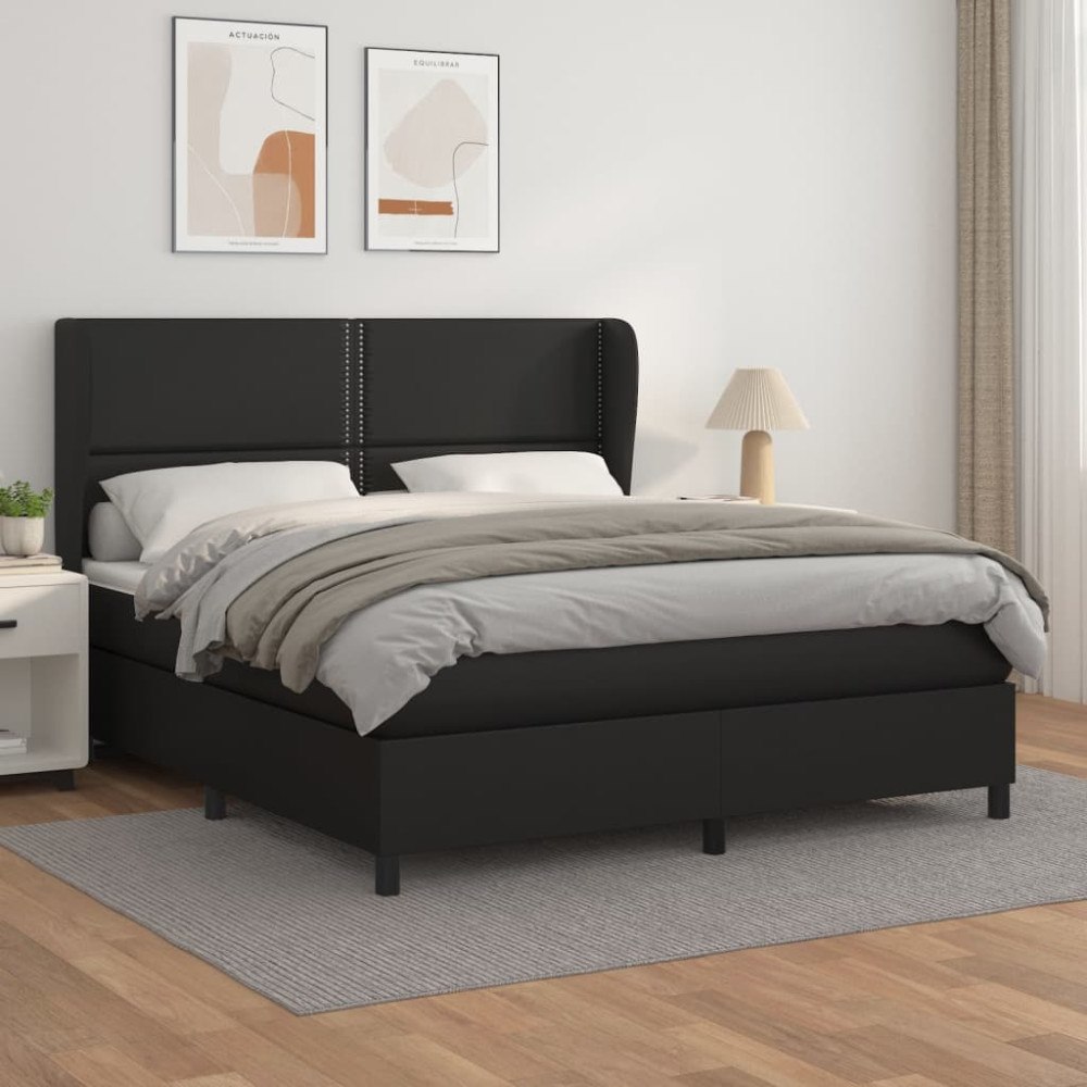 vidaXL Ramsäng med madrass svart 180x200 cm konstläder