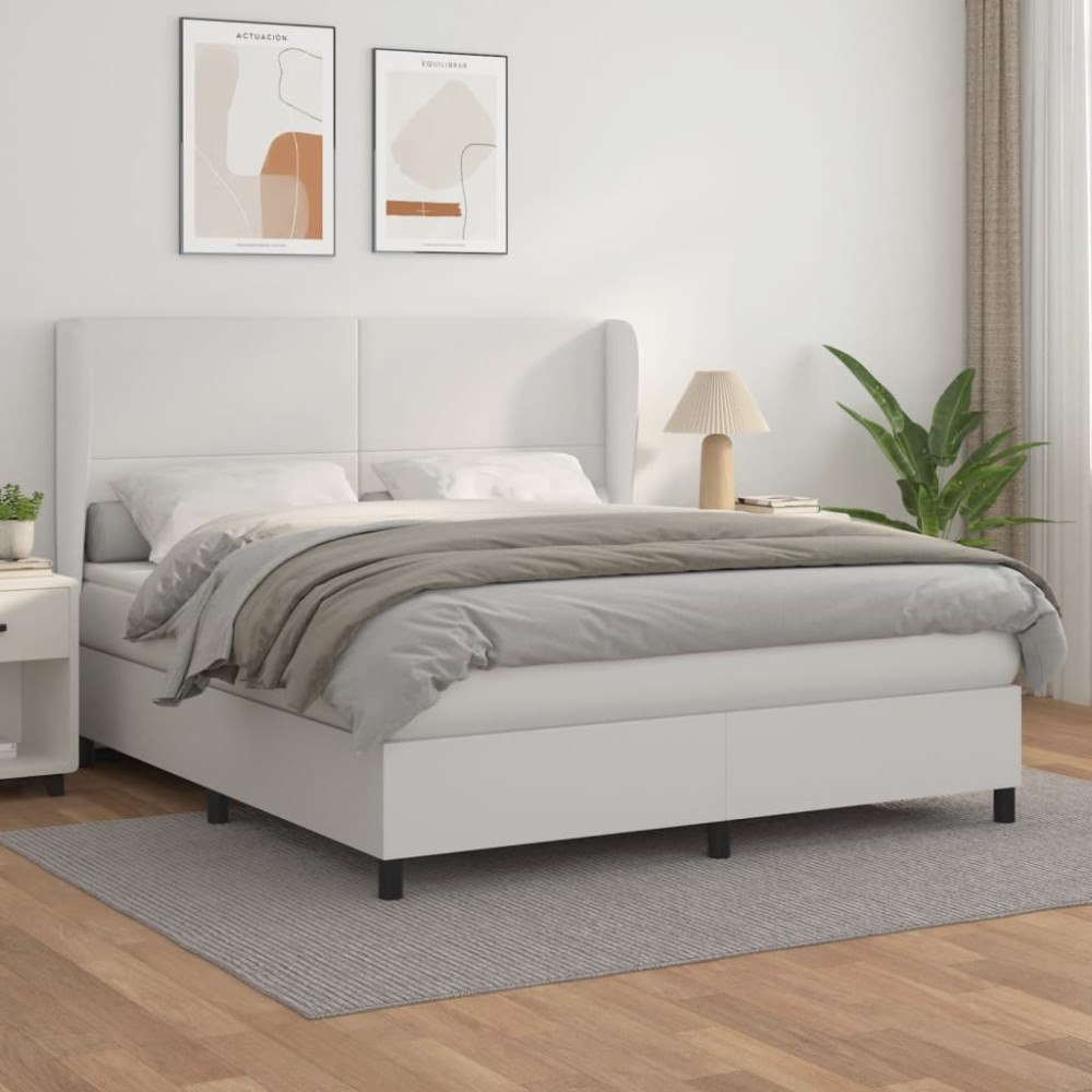 vidaXL Ramsäng med madrass vit 160x200 cm konstläder