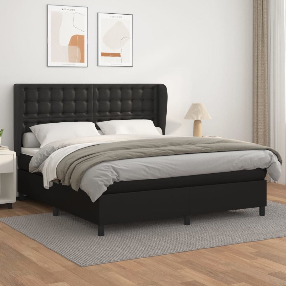 vidaXL Ramsäng med madrass svart 180x200 cm konstläder