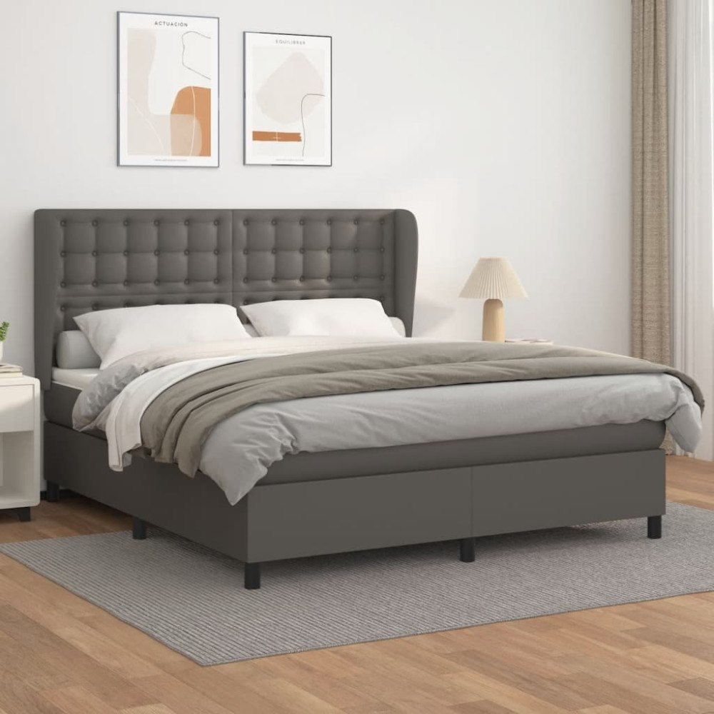 vidaXL Ramsäng med madrass grå 160x200 cm konstläder
