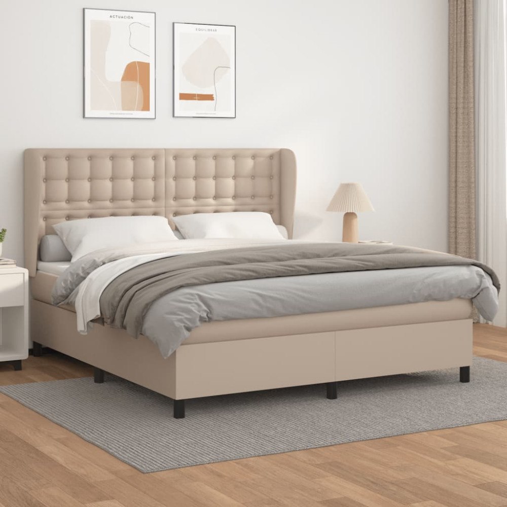 vidaXL Ramsäng med bäddmadrass cappuccino 160x200 cm konstläder