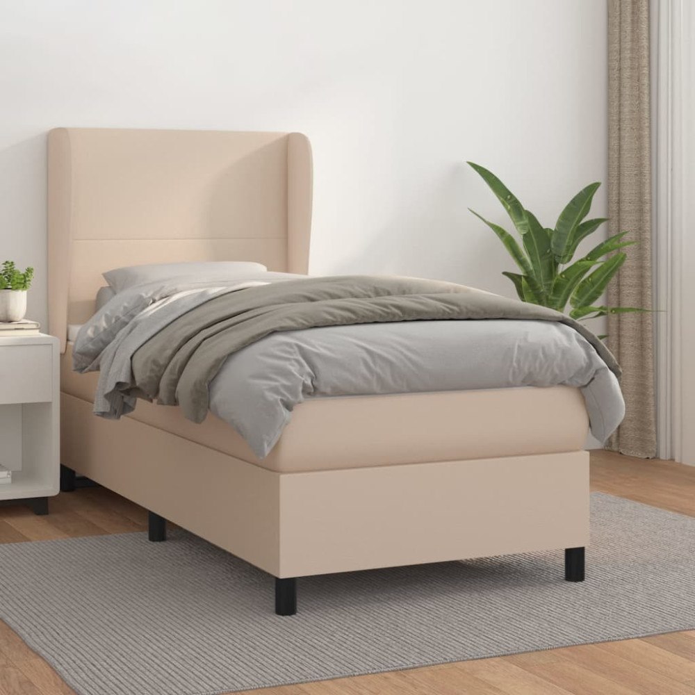vidaXL Ramsäng med bäddmadrass cappuccino 100x200 cm konstläder