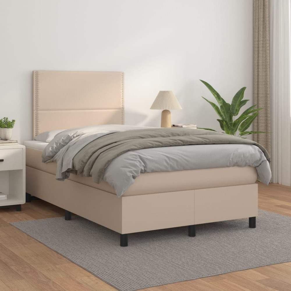 vidaXL Ramsäng med bäddmadrass cappuccino 120x200 cm konstläder