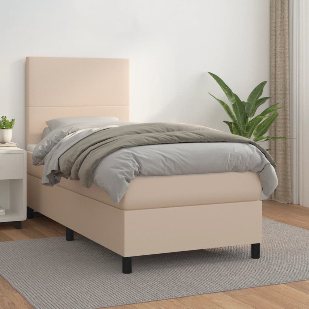 vidaXL Ramsäng med bäddmadrass cappuccino 80x200 cm konstläder