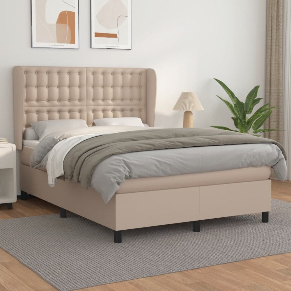vidaXL Ramsäng med bäddmadrass cappuccino 140x190 cm konstläder