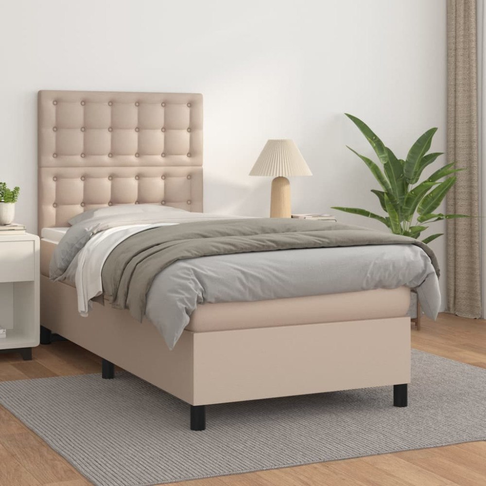 vidaXL Ramsäng med bäddmadrass cappuccino 80x200 cm konstläder