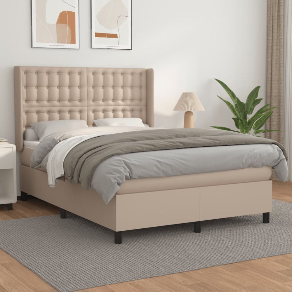 vidaXL Ramsäng med bäddmadrass cappuccino 140x190 cm konstläder