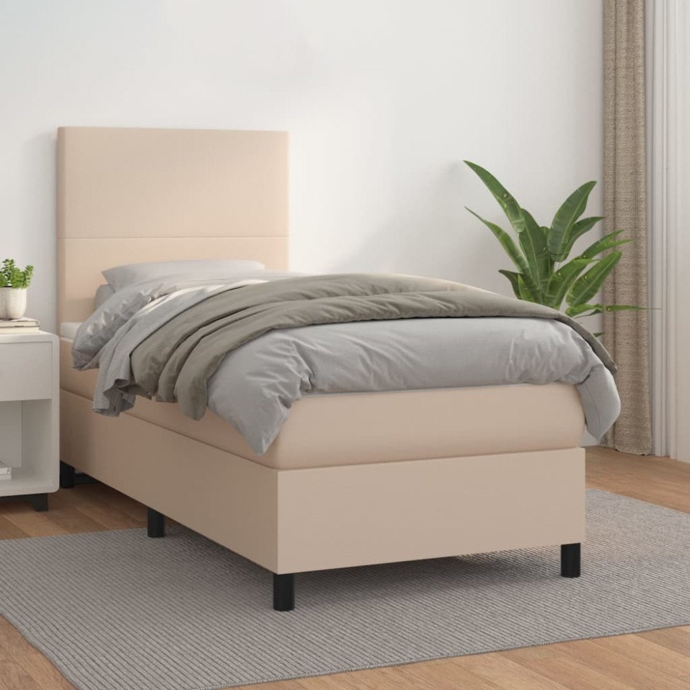 vidaXL Ramsäng med bäddmadrass cappuccino 90x200 cm konstläder