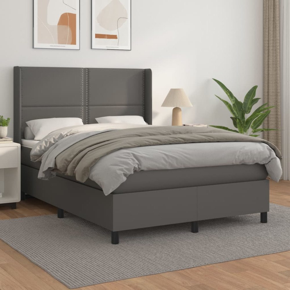 vidaXL Ramsäng med bäddmadrass grå 140x190 cm konstläder