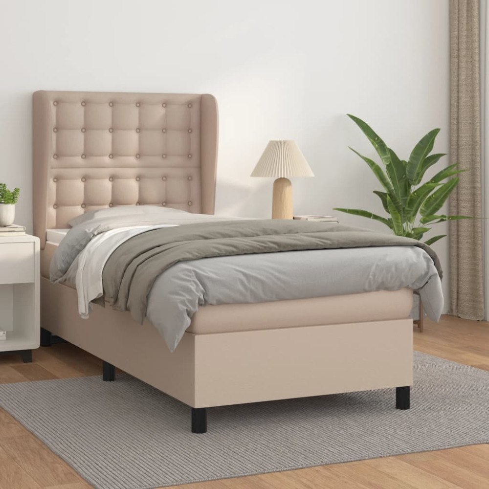 vidaXL Ramsäng med bäddmadrass cappuccino 90x190 cm konstläder