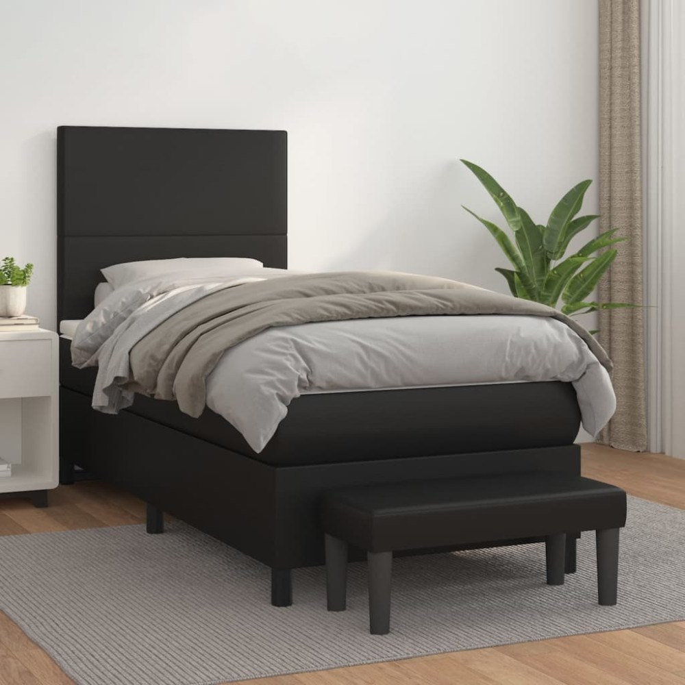 vidaXL Ramsäng med madrass svart 80x200 cm konstläder