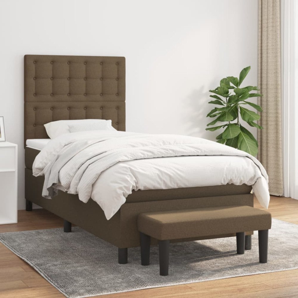 vidaXL Ramsäng med madrass mörkbrun 90x200 cm tyg